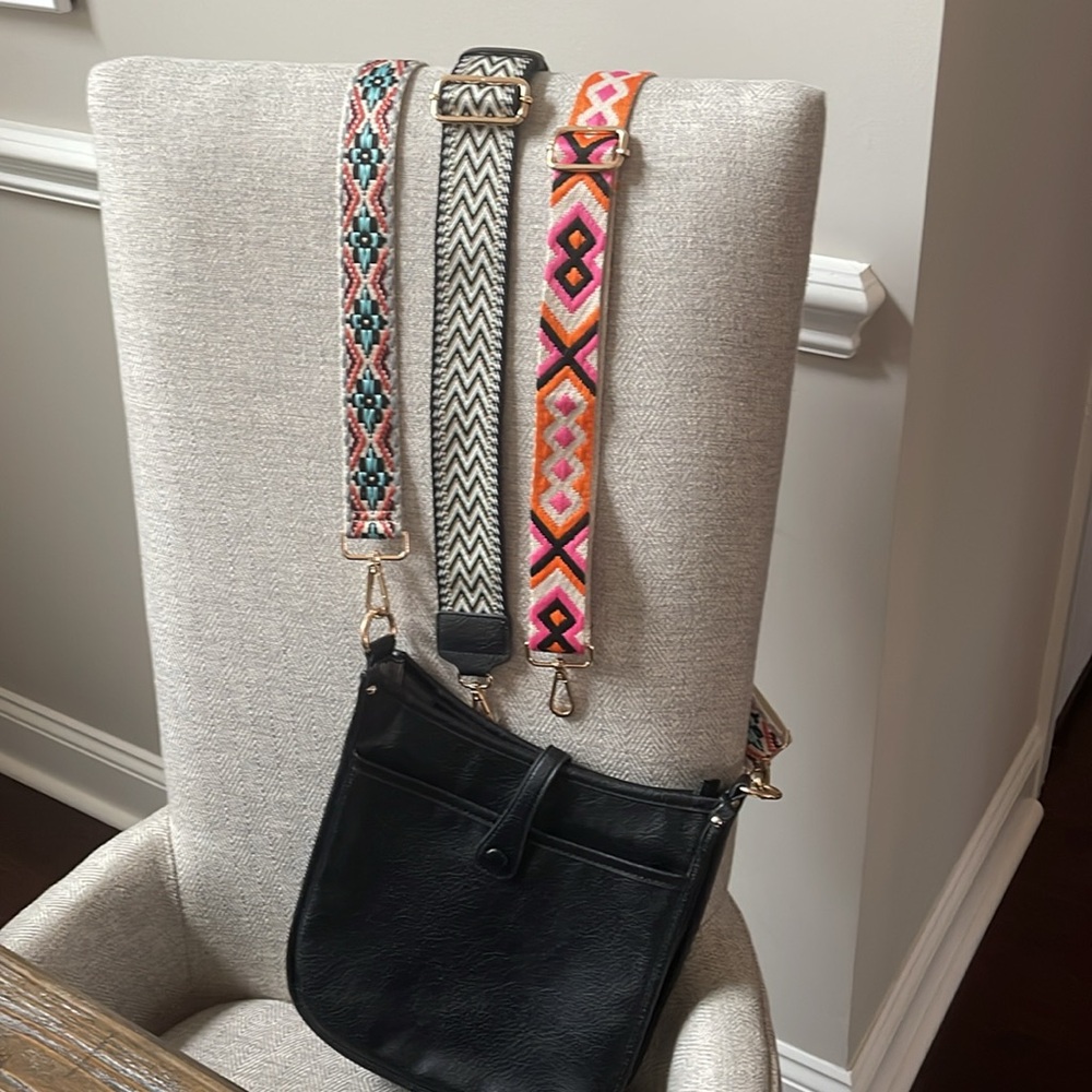 Black Leather Crossbody Bag with multi straps